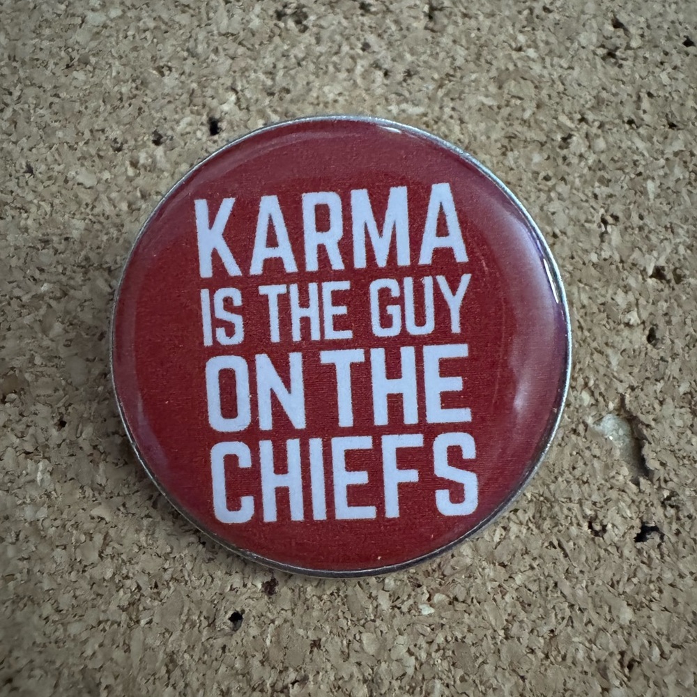 Karma is the Guy on the Chiefs Lapel Pin Taylor Swift Lyric Red & White Colors